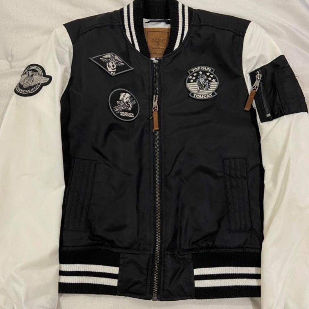 top gun black and white bomber jacket